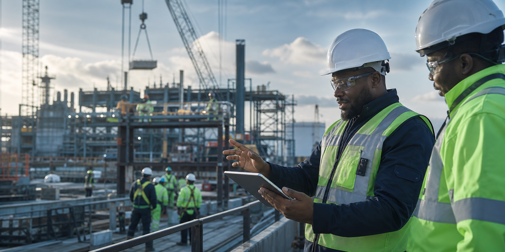 Site supervisor coordinating project execution on a construction site